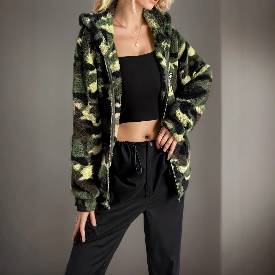 Unleash Your Style with Our Women's Casual Camouflage Hooded Jacket
