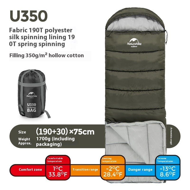 Envelope Hooded Sleeping Bag Outdoor