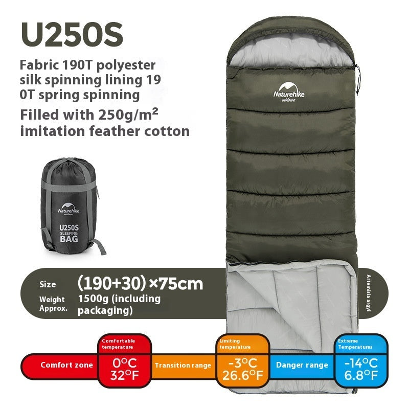 Envelope Hooded Sleeping Bag Outdoor
