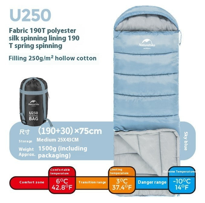 Envelope Hooded Sleeping Bag Outdoor