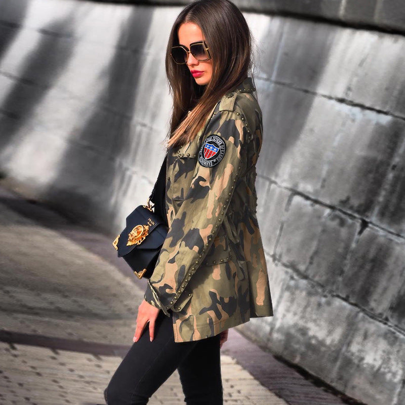 Ladies Camouflage Casual Baseball Jacket