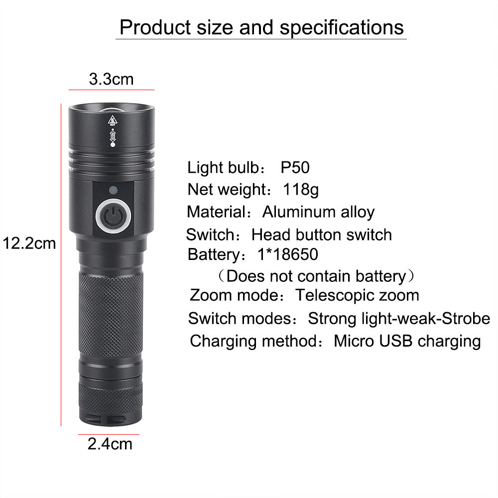 Strong Aluminum Alloy Flashlight Charging Outdoor