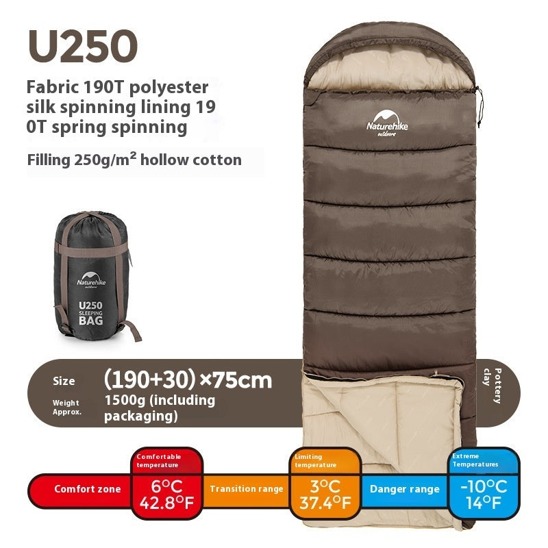 Envelope Hooded Sleeping Bag Outdoor