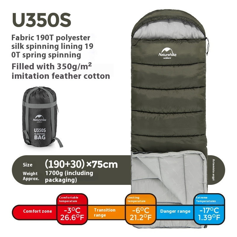 Envelope Hooded Sleeping Bag Outdoor